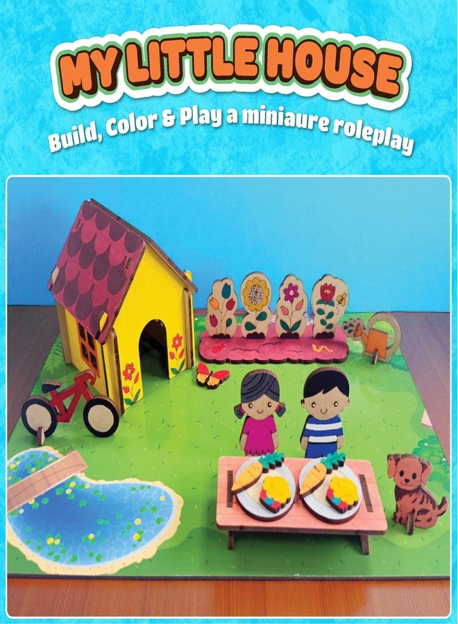 Funvention My Little House (Pack of 6) Birthday Return Gifts - DIY Dollhouse Roleplay & Coloring Craft Activity with Cottage, Picnic Table, Garden, Bed, Boy & Girl Characters & Pet for Boys & Girls - Image 5